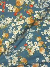 Lyocell Feintwill Frühlingsblumen Jeansblau Viskoseprint