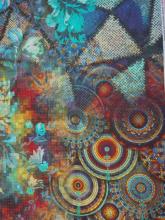 Baumwolljersey Panel Blau-Rot Mosaik Print PANEL 200x150cm