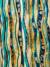 Baumwolljersey Wellenstreifen Blau-Elfenbein-Gold Jerseyprint von Stenzo