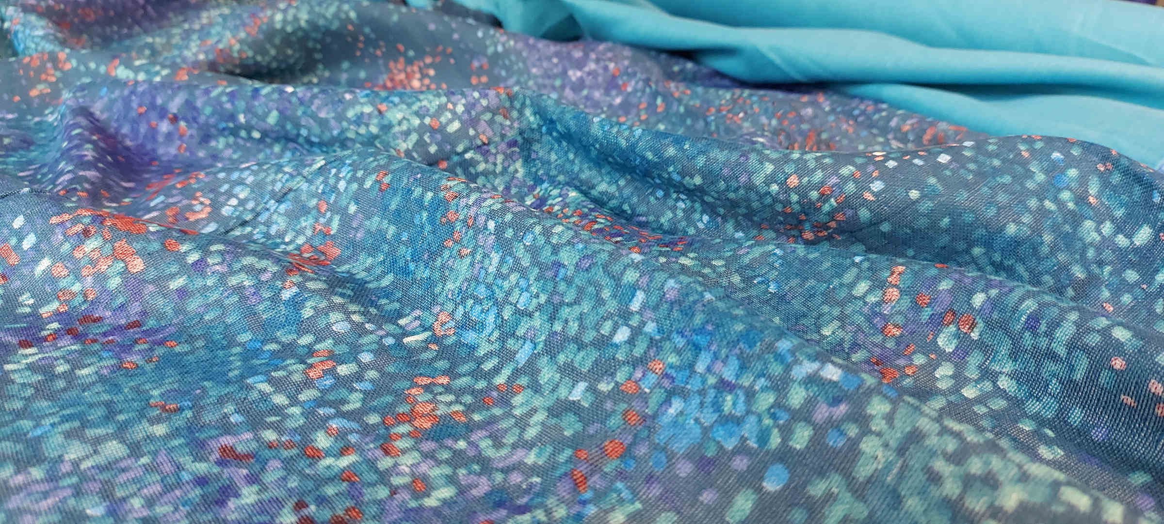 Baumwollstoff Double Gauze mit blauem Print Waterfall