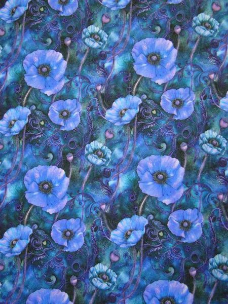 Sweat Jersey -Mohnblüten Blau- leicht gerauter Loopback-Sweat