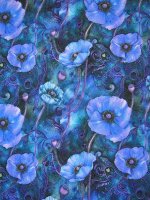 Sweat Jersey -Mohnblüten Blau- leicht gerauter Loopback-Sweat
