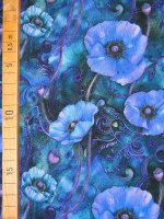 Sweat Jersey -Mohnblüten Blau- leicht gerauter Loopback-Sweat