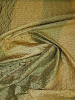 Reiner Seidentaft Gold-Grün Streifen Farbwechsel mit Stickerei-Effekt