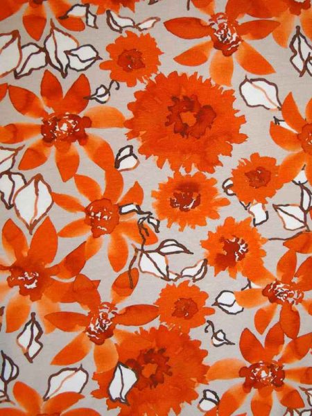 Baumwolljersey Pumpkin Flowers Rostorange Elastikjersey COUPON 150x155cm