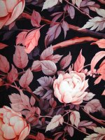 Viskosejersey -Mitternachtsrose Mauve–Rosé– Rosenprint auf Schwarz