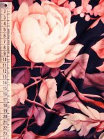 Viskosejersey -Mitternachtsrose Mauve–Rosé– Rosenprint auf Schwarz