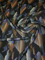 Viskose Print -Urban Geometry- in Blau & Braun Javanaise Viskose gewebt