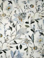 Baumwolle Batist Indiennes-Garden Bleu-Gris auf Weiß