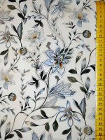 Baumwolle Batist Indiennes-Garden Bleu-Gris auf Weiß