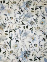 Baumwolle Batist Indiennes-Garden Bleu-Gris auf Weiß