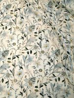 Baumwolle Batist Indiennes-Garden Bleu-Gris auf Weiß