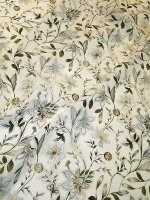 Baumwolle Batist Indiennes-Garden Bleu-Gris auf Weiß