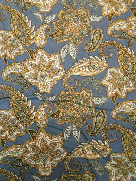 Viskose Elastikjersey -Blaugold Paisley- weich & fließend