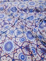 Viskosejersey -Azulejo Blau- Elastikjersey Blau-Weiß Digitalprint