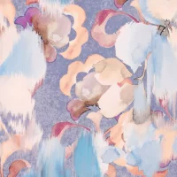Viskose-Stretchsatin -French Flowers Blu- floraler Aquarellprint in Chalcedonblau
