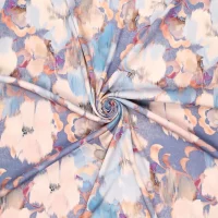 Viskose-Stretchsatin -French Flowers Blu- floraler Aquarellprint in Chalcedonblau