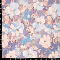 Viskose-Stretchsatin -French Flowers Blu- floraler Aquarellprint in Chalcedonblau