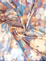 Viskose-Stretchsatin -French Flowers Blu- floraler Aquarellprint in Chalcedonblau