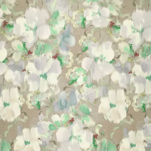 Viskose-Stretchsatin -French Flowers Peridot- floraler Aquarellprint in Peridotgrün