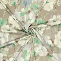 Viskose-Stretchsatin -French Flowers Peridot- floraler Aquarellprint in Peridotgrün