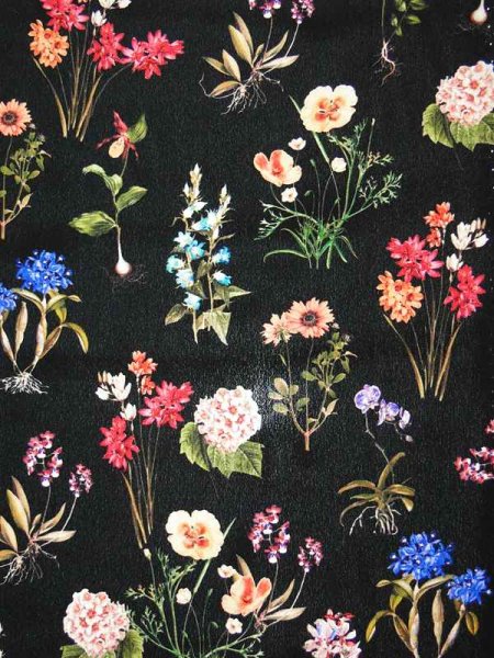 Crépe de Chine Seide -Erbario Nero- Seidenprint Italien