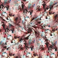 Viskose-Stretchsatin -Jardin Impression– malerischer Blumenprint in Mahagoni & Aqua