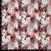 Viskose-Stretchsatin -Jardin Impression– malerischer Blumenprint in Mahagoni & Aqua