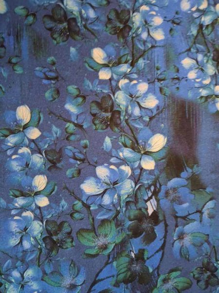 Baumwolljersey Nachtblüten in Blau & Grün Singlejersey