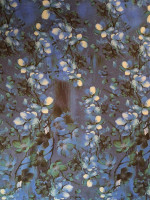 Baumwolljersey Nachtblüten in Blau & Grün Singlejersey