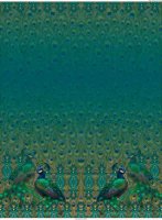 Baumwolljersey-Kleiderpanel „Pfauengarten“ in Petrolgrün & -Blau