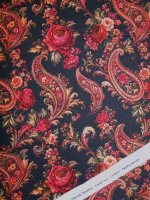 French Terry „Rosenpaisley"  auf Schwarz -Sweatstoff ungeraut