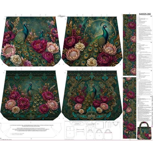 Canvas-Taschenpanel „Pfauenblüten“ – Wendetasche zum Selbernähen