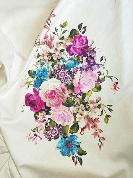 Baumwollstretch Satin -Blumen Bouquet- Designerstoff Stoffabschnitt 70cm x145cm