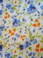 Seide Crepe Chiffon -Fiori Blu- Seidenchiffon Aquarellprint 80cm Reststück