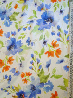 Seide Crepe Chiffon -Fiori Blu- Seidenchiffon Aquarellprint 80cm Reststück