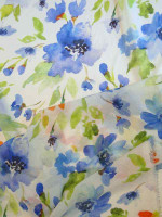 Seide Crepe Chiffon -Fiori Blu- Seidenchiffon Aquarellprint 80cm Reststück