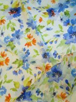 Seide Crepe Chiffon -Fiori Blu- Seidenchiffon Aquarellprint